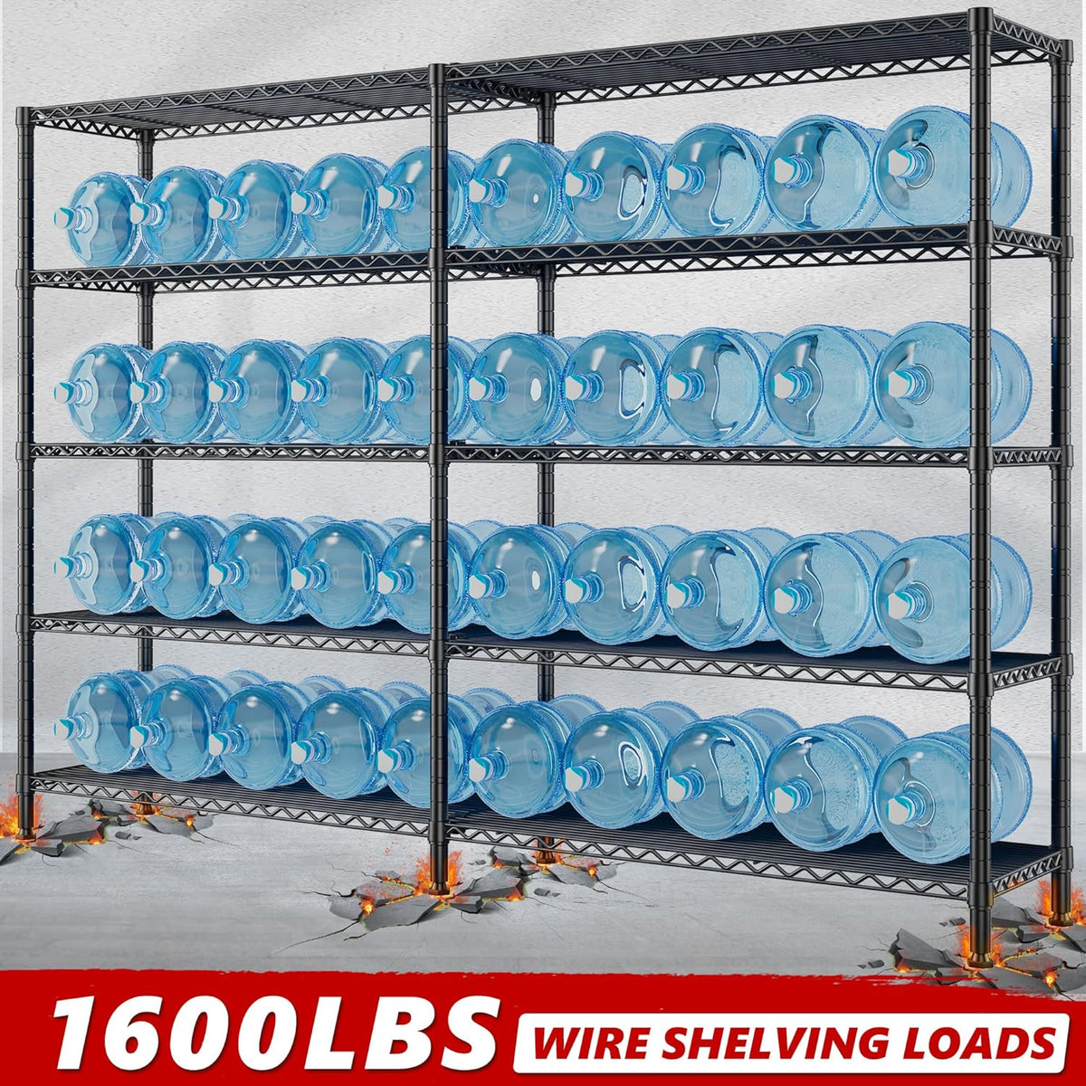 REIBII 70"W Storage Shelves Load 1600LBS, Metal Shelving 5-tier Wire Shelving Unit Metal Shelves
