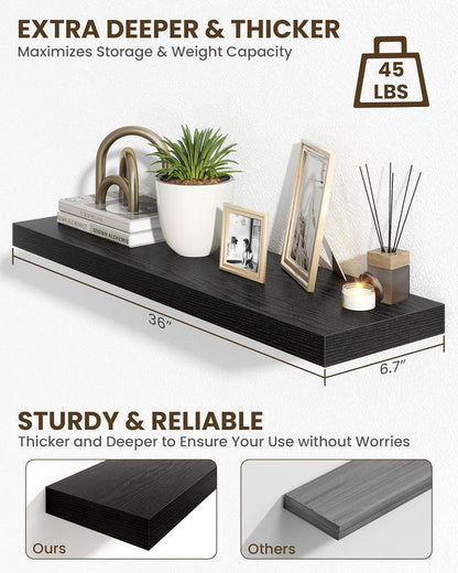 Marsmiles 36" Floating Shelves for Wall, Wooden Shelves with Invisible Brackets Set of 2, Rustic