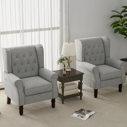 Accent Chair, Upholstered Armchair with Button Tufted High Back & Solid Wood Legs, Comfy Wingback
