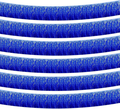 Blue Foil Fringe Garland 10FT 6packs, Metallic Foil Tinsel Fringe Banners for Parade Float