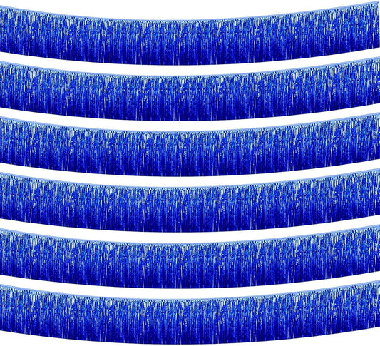 Blue Foil Fringe Garland 10FT 6packs, Metallic Foil Tinsel Fringe Banners for Parade Float