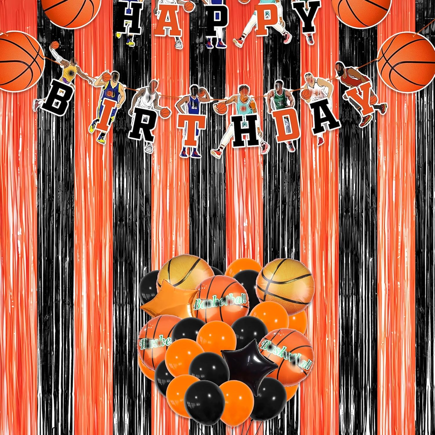 Black Orange Streamers Party Backdrop - GREATRIL Tinsel Fringe Curtain for Halloween