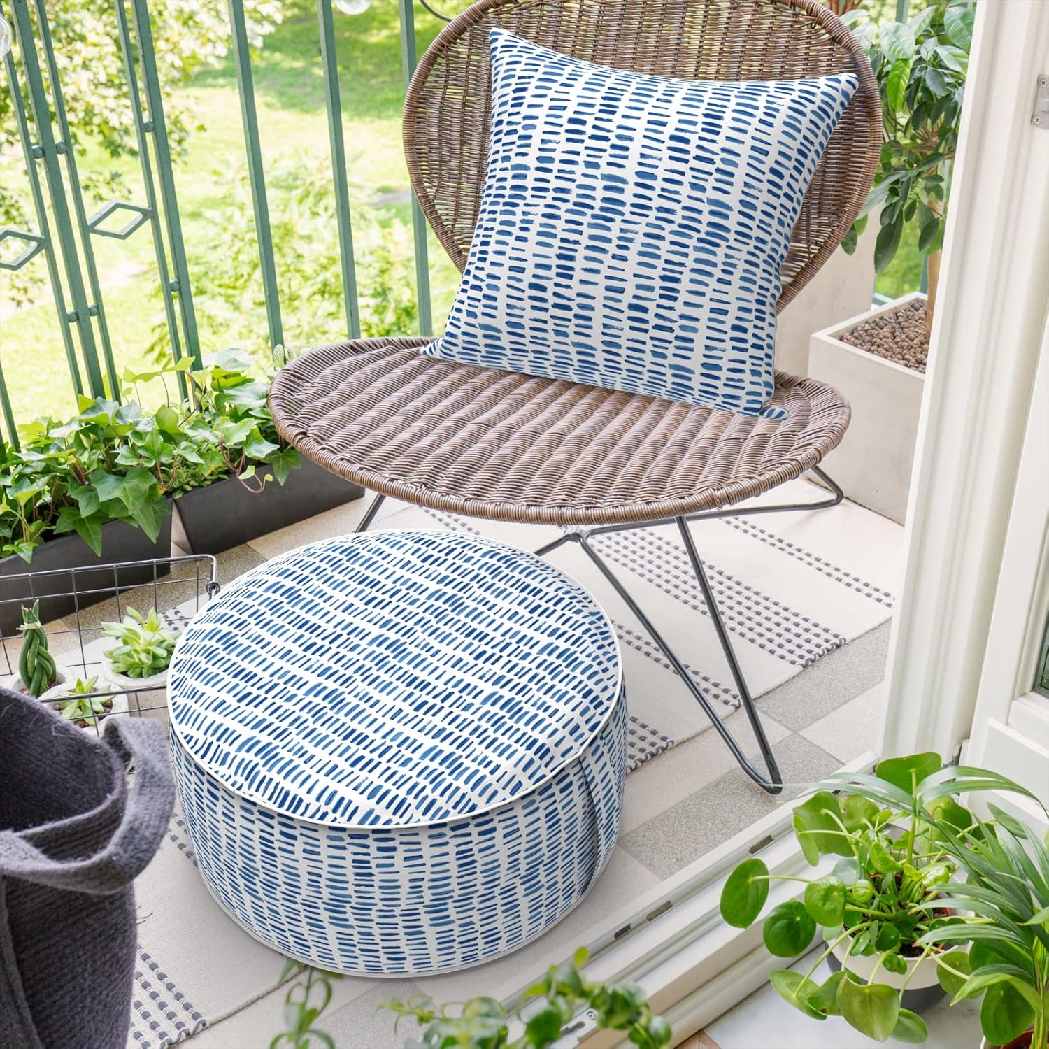 Inflatable Ottoman Stool D21 xH9 for Outdoor/Indoor Use, Water Repellent Patio Foot Rest Stool with