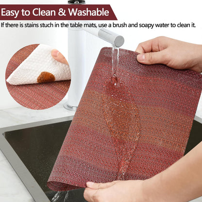 Placemats Set of 6 - Easy Clean Washable Vinyl Placemats - Wipeable Heat Resistant Table Mats for