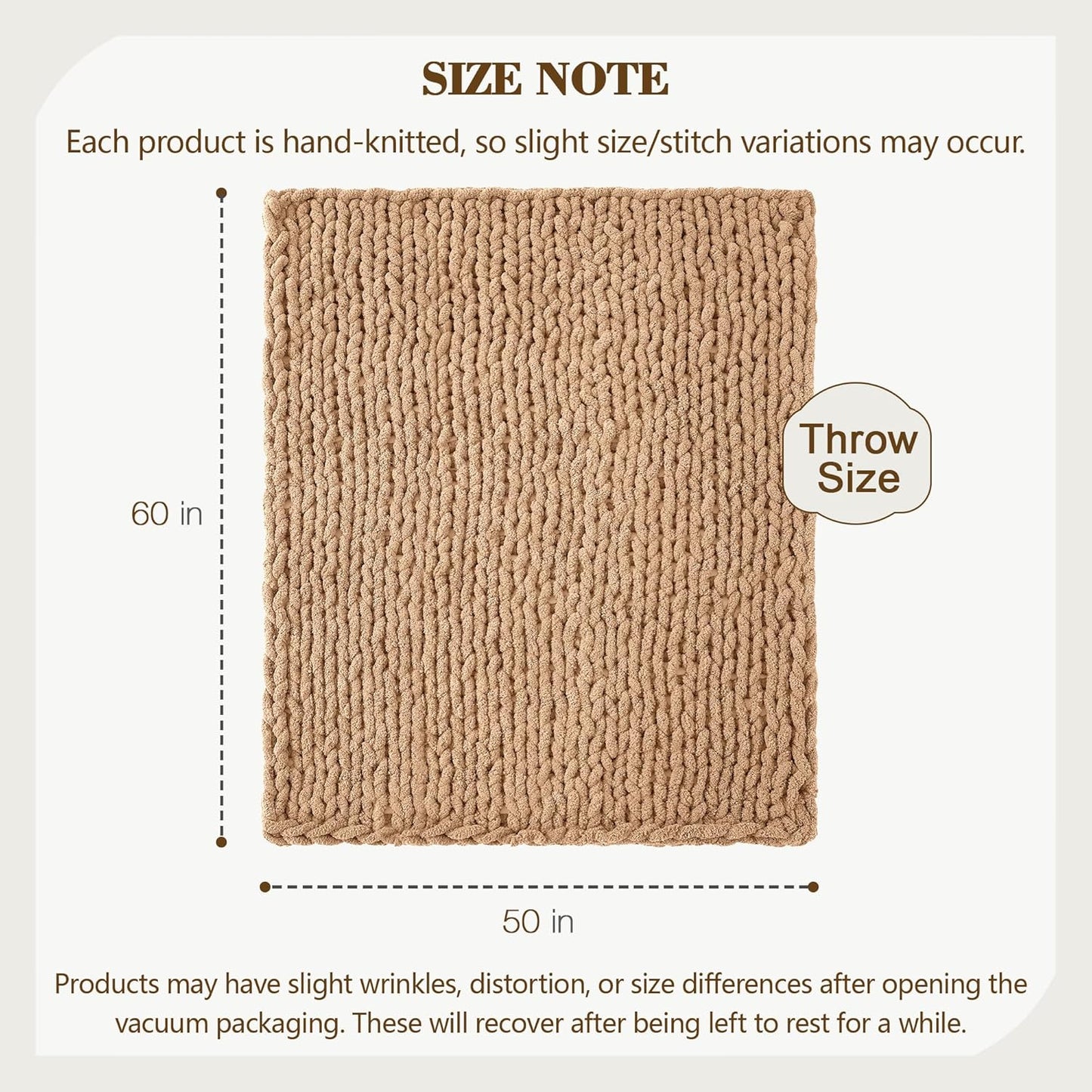 Carriediosa Chunky Knit Throw Blanket 50" X 60", 100% Hand Made Large Chenille Loop Yarn Soft