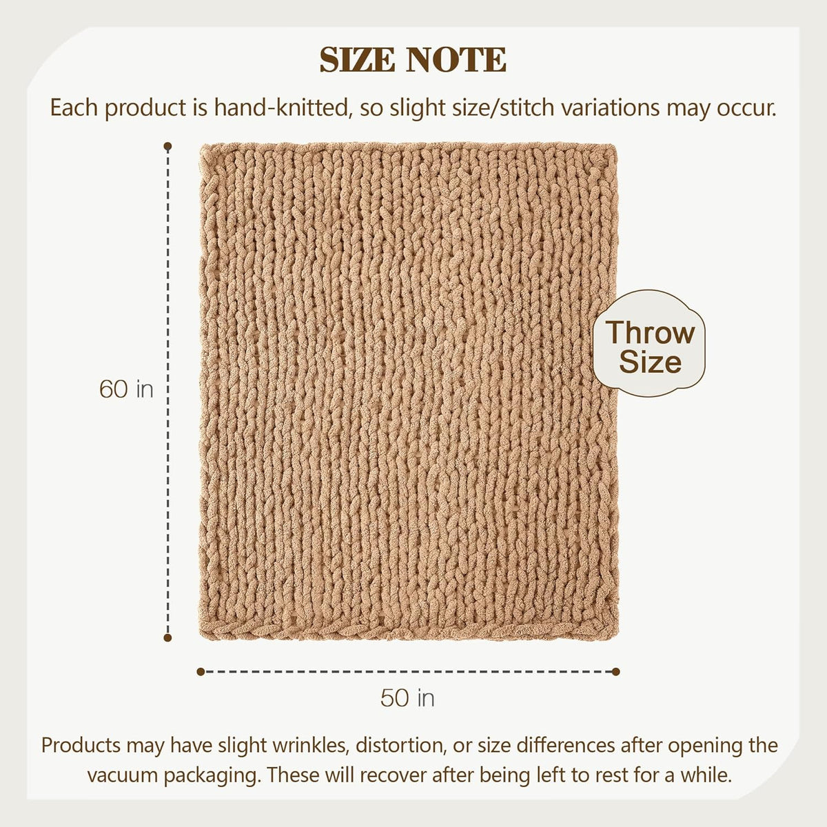Carriediosa Chunky Knit Throw Blanket 50" X 60", 100% Hand Made Large Chenille Loop Yarn Soft