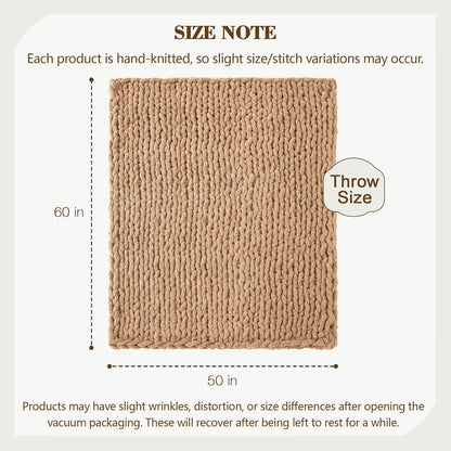 Carriediosa Chunky Knit Throw Blanket 50" X 60", 100% Hand Made Large Chenille Loop Yarn Soft
