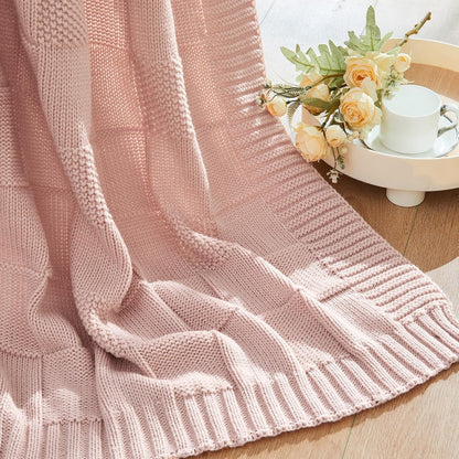 CozeCube Check Knit Throw Blanket, Pink Checkered Throw for Couch, Decorative Christmas Soft Cozy