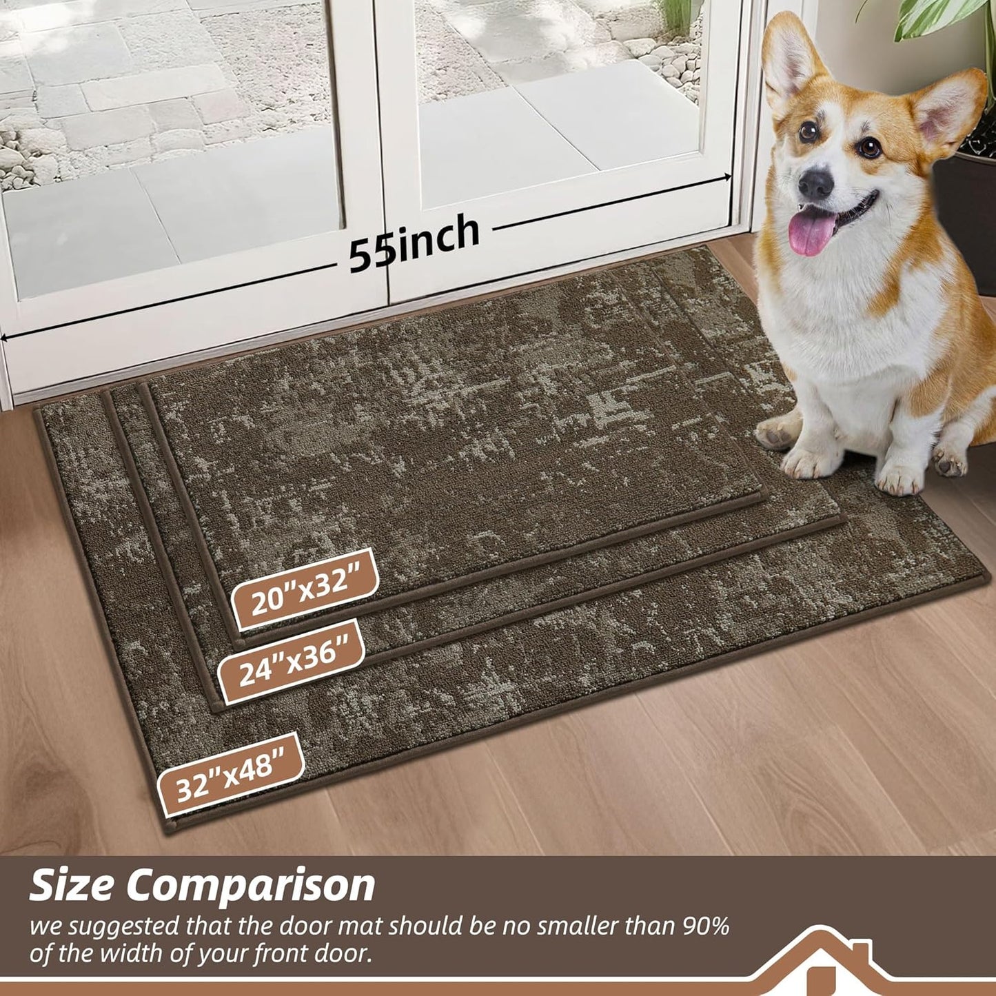BEQHAUSE Dirt Trapper Door Mat 20"x32" Non-Slip Door Mats Washable Entryway Rugs Stain Resistant