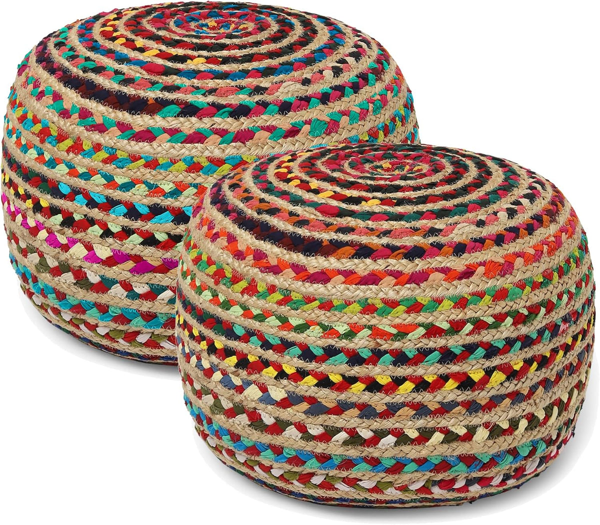 REDEARTH · Round Pouf Ottoman - Braided Boho Poof Home Décor Pouffe Accent Sitting Circular Foot