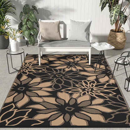 GENIMO Outdoor Rug Waterproof for Patio Decor, 8' x 10' Reversible Plastic Straw Floral Camping