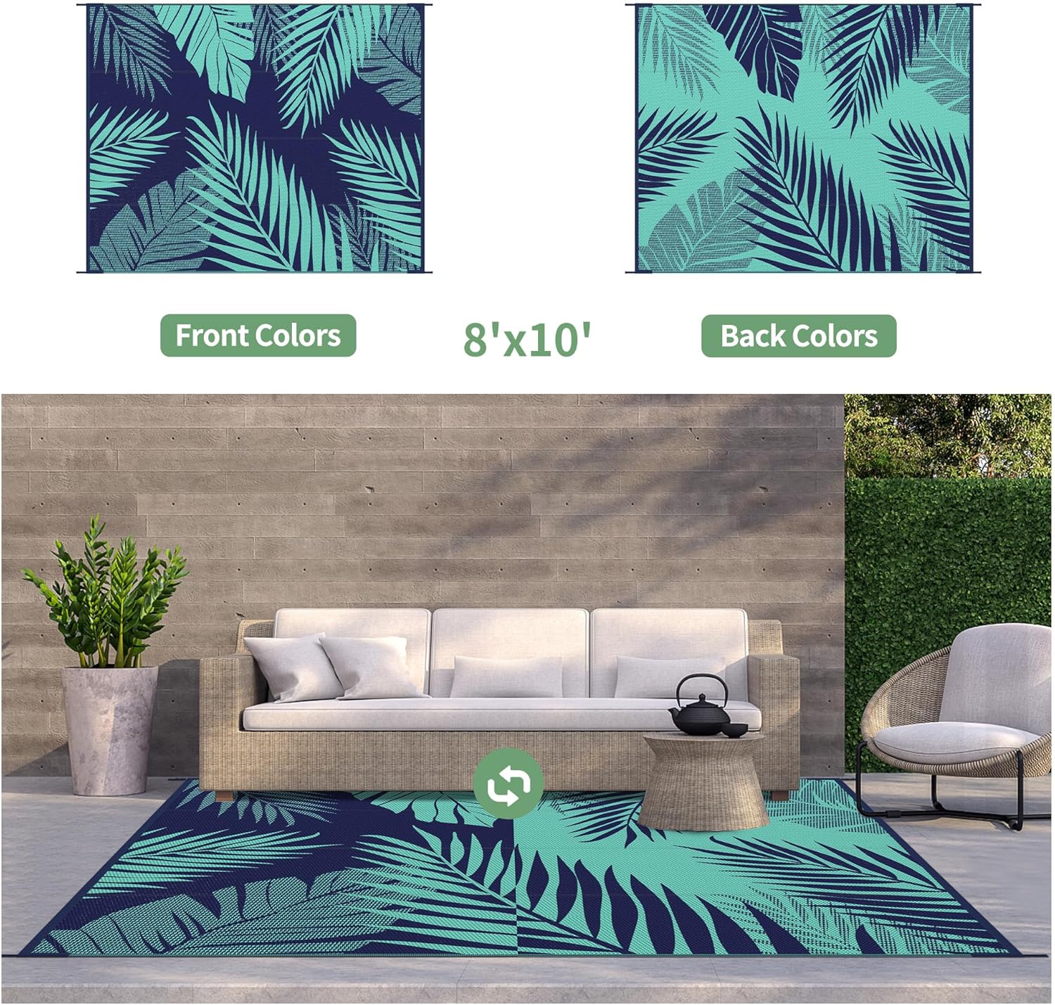 GENIMO Outdoor Rug 8' x 10' Waterproof for Patios Clearance, Reversible Outdoor Plastic Straw