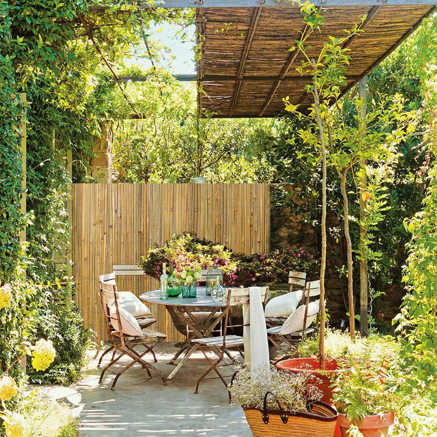 Natural Bamboo Slat Screening,6FT x 13FT Bamboo Fence Panel for Garden Privacy Fence Screen for