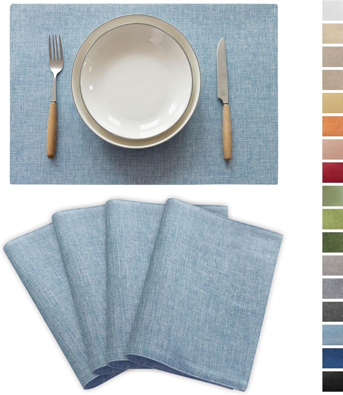 Demetex Blue Placemats Set of 4 Heat Resistant Place Mats Linen Cloth Placemat Dining Table Mats