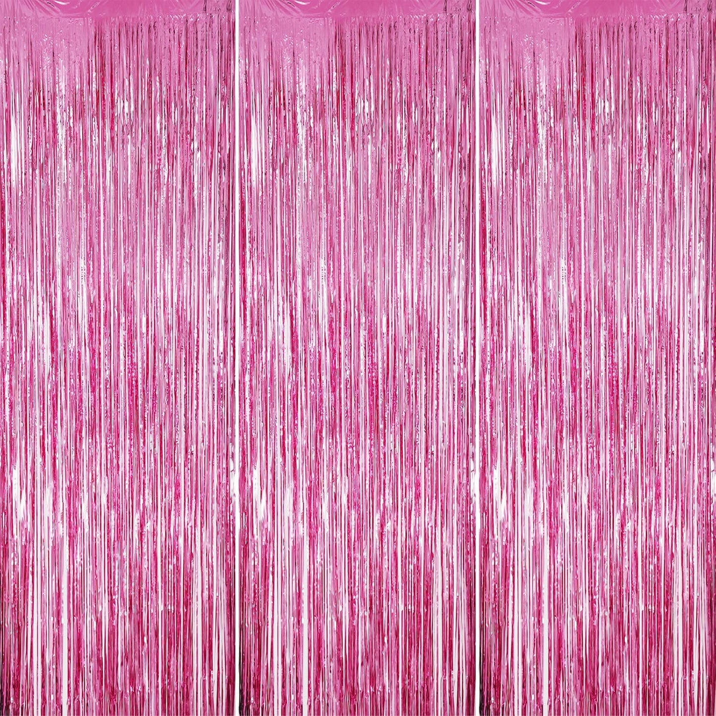 3 Pack Foil Fringe Backdrop - Pink Shiny Tinsel Curtains for Party Decoration/Photo Booth Props
