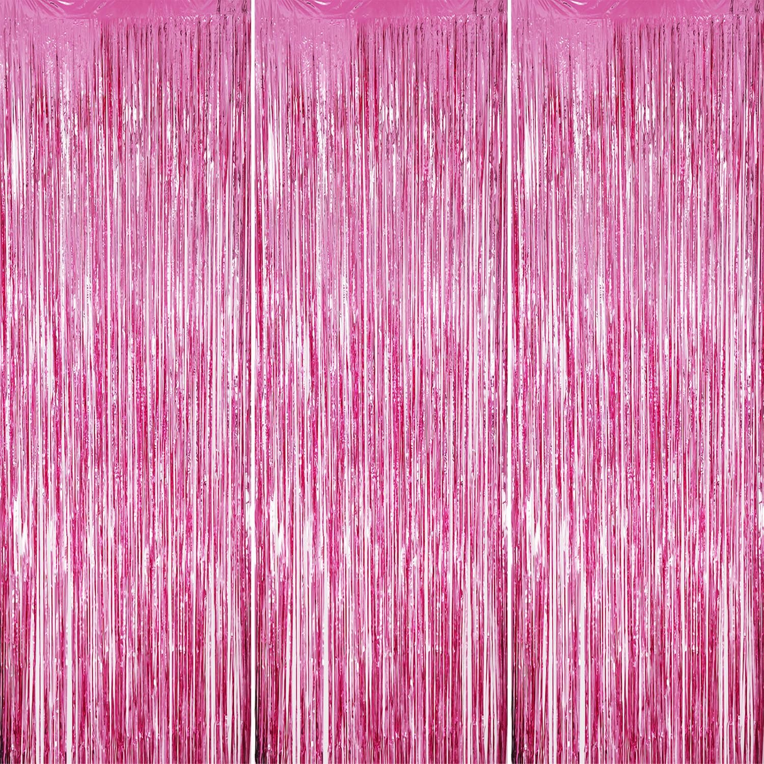 3 Pack Foil Fringe Backdrop - Pink Shiny Tinsel Curtains for Party Decoration/Photo Booth Props