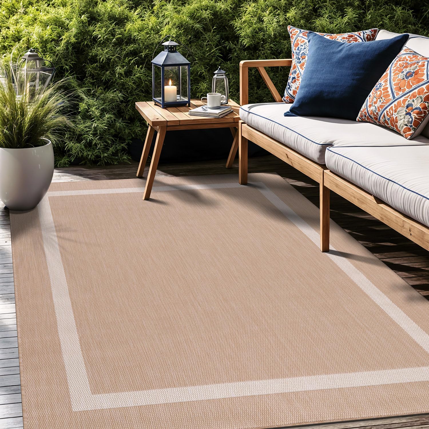 Bordered Outdoor Rug 6x9 Washable Outside Carpet for Indoor Patio Porch Waterproof Easy Cleaning
