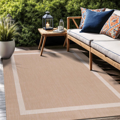 Bordered Outdoor Rug 6x9 Washable Outside Carpet for Indoor Patio Porch Waterproof Easy Cleaning