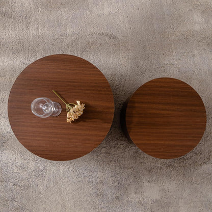 Nesting Round Coffee Table Set of 2, Small Circle Accent End Table for Small Spaces, Morden Drum