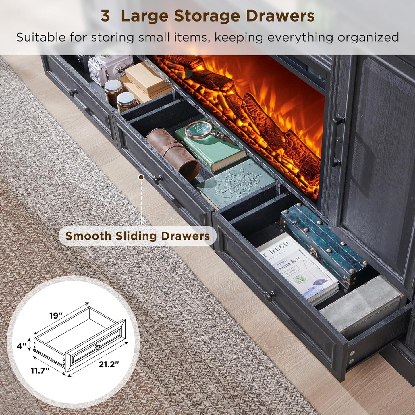 Fireplace TV Stand for 80 Inch TV, 35.7" Tall Farmhouse Entertainment Center W/36'' Electric