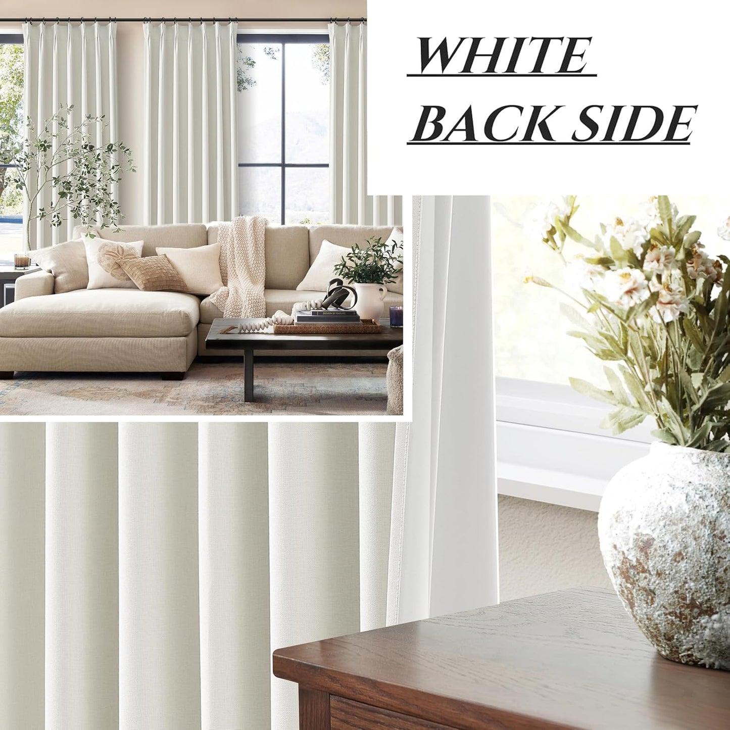 Luxury Pinch Pleated Linen 86 Inch Curtains for Living Room, Boho Blackout Viral Curtains Thermal
