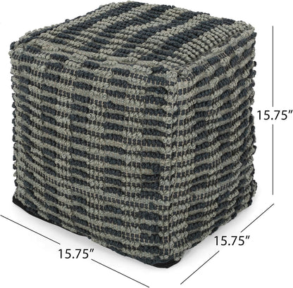 GDFStudio Boho Handmade Fabric Cube Pouf Ottoman Foot Stool - Bean Bag Floor Chair - Foot Rest