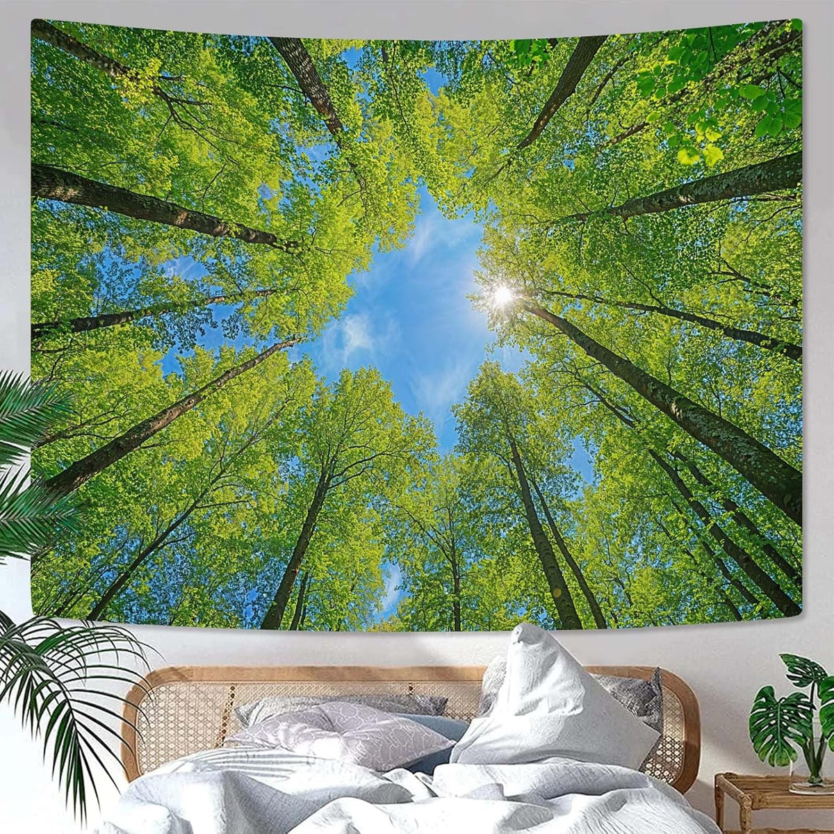 AMM Nature Forest Tree Celling Tapestry Lush Green Treetops Sunlit Tapestry for Bedroom Aesthetic