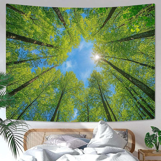 AMM Nature Forest Tree Celling Tapestry Lush Green Treetops Sunlit Tapestry for Bedroom Aesthetic