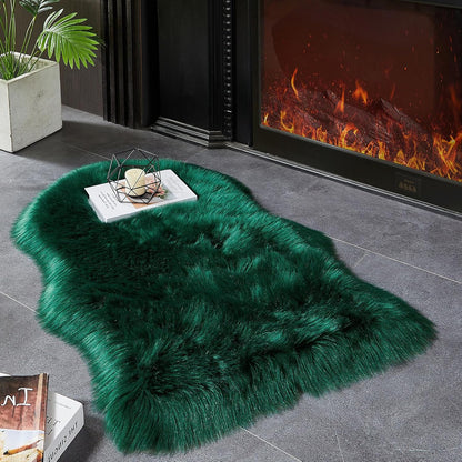AMTOVO Faux Fur Rug, Dark Green Small Area Rug, Fluffy Sheepskin Rug, Fuzzy Ultra Soft 2 x 3 ft