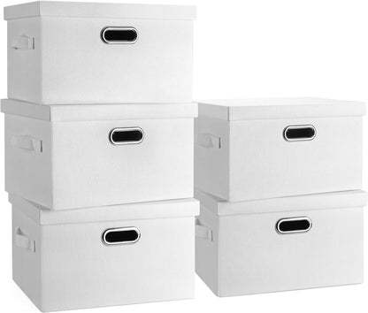 Medium 15" 21 Quart Collapsible Stackable Storage Bins with Lids, 5 Packs White Foldable Fabric