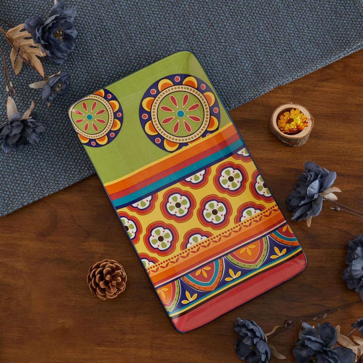 Bico Tunisian Ceramic 14 inch Rectangular Serving Platter, Set of 2, for Serving Salad, Pasta