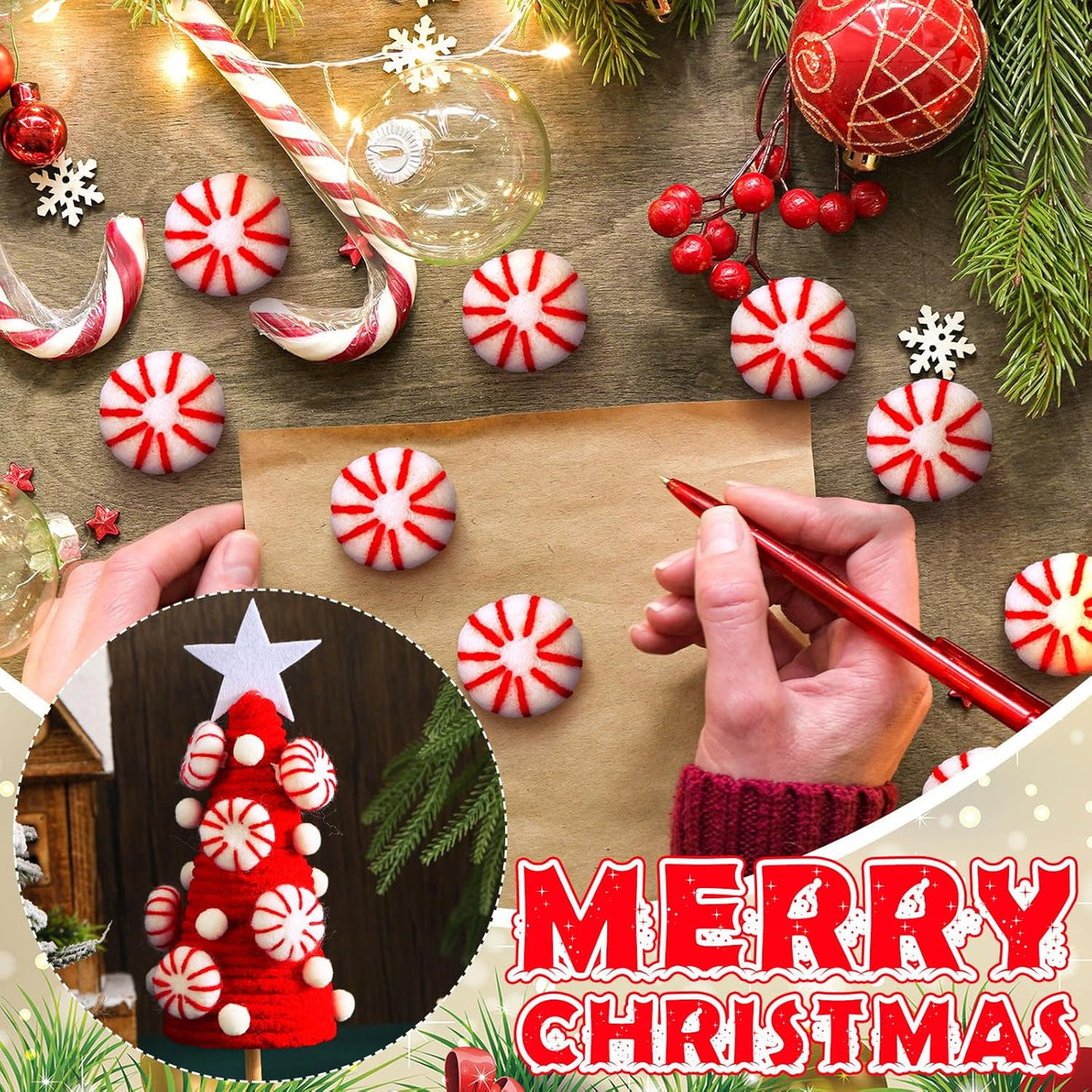 36 Pcs Felt Peppermint Decoration Christmas Wool Peppermints Christmas Arts Crafts Supplies, DIY