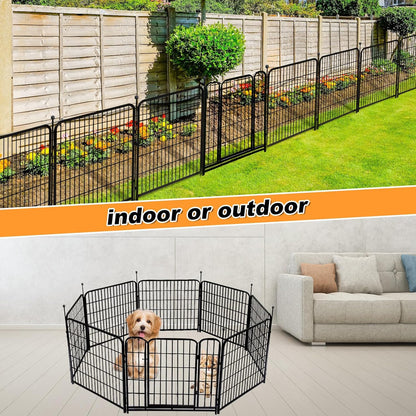 Garden Fence with Gate 32 in(H)×27 in(L) 4 Panels,Fence Blocker for Dogs, Heavy Duty Iron Animal