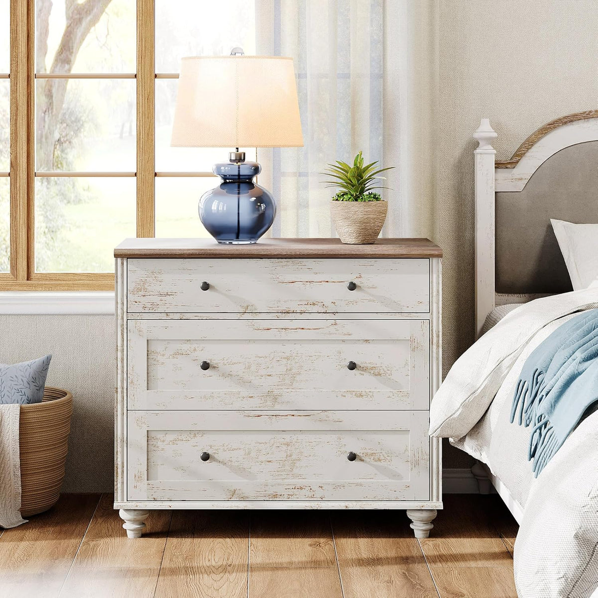 WAMPAT Baby Dresser for Bedroom with 3 Drawers, Kids Dressers with Wide Chest of Drawers, Farmhouse