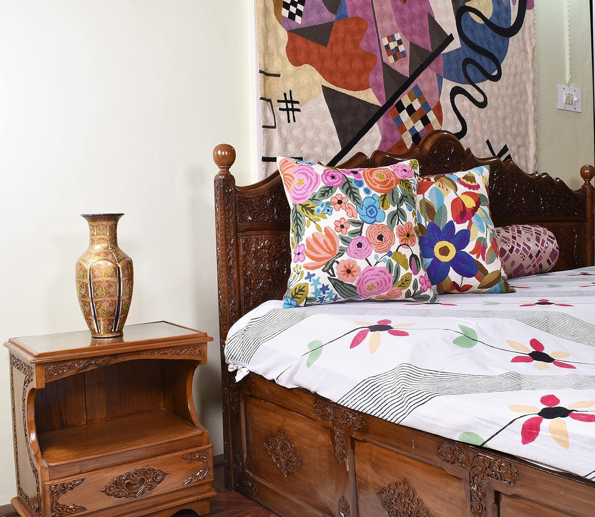 Roses Floral Pillow Cover Flower Farmhouse Chair Cushion Suzani Flowers Pillowcase Boho Florals