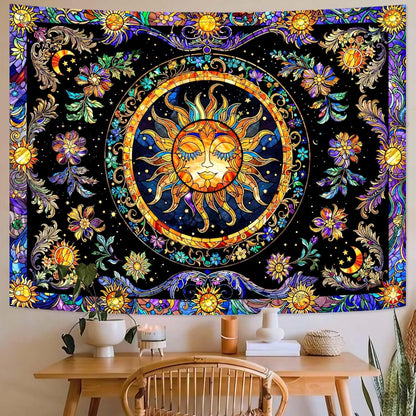 Lunerfex Sun Tapestry Stained Glass Tapestry Wall Decor Tapestries for Bedroom Boho Tapestries Wall