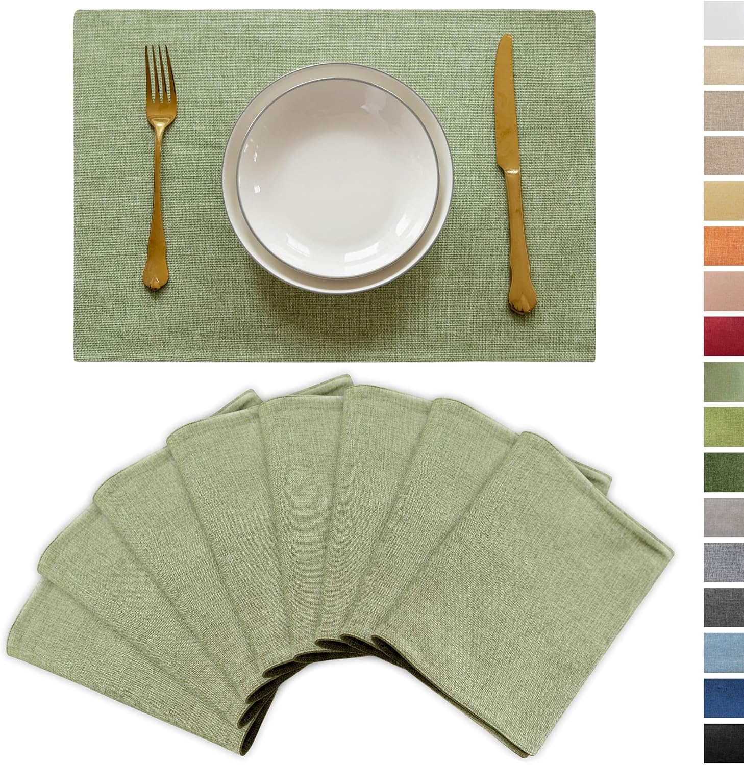 Demetex Cloth Green Placemats Set of 8 Heat Resistant Table Plate Mat Washable Linen Placemat for