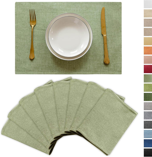 Demetex Cloth Green Placemats Set of 8 Heat Resistant Table Plate Mat Washable Linen Placemat for