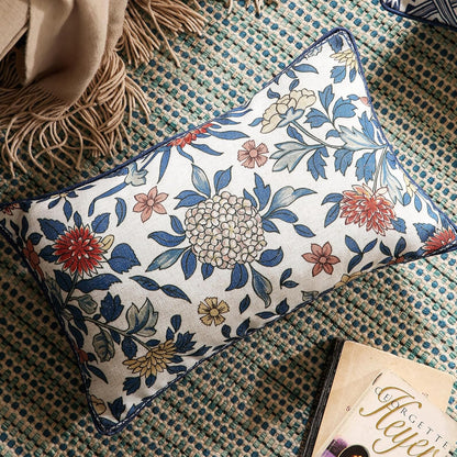 patdrea Designer Floral Linen Throw Pillow Covers,Blue French Cottage Flower Pattern Decorative