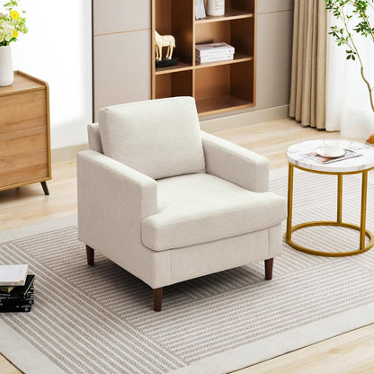 Mid-Century Accent Chair,Modern Linen Fabric Armchair for Living Room,Comfy Upholstered Reading