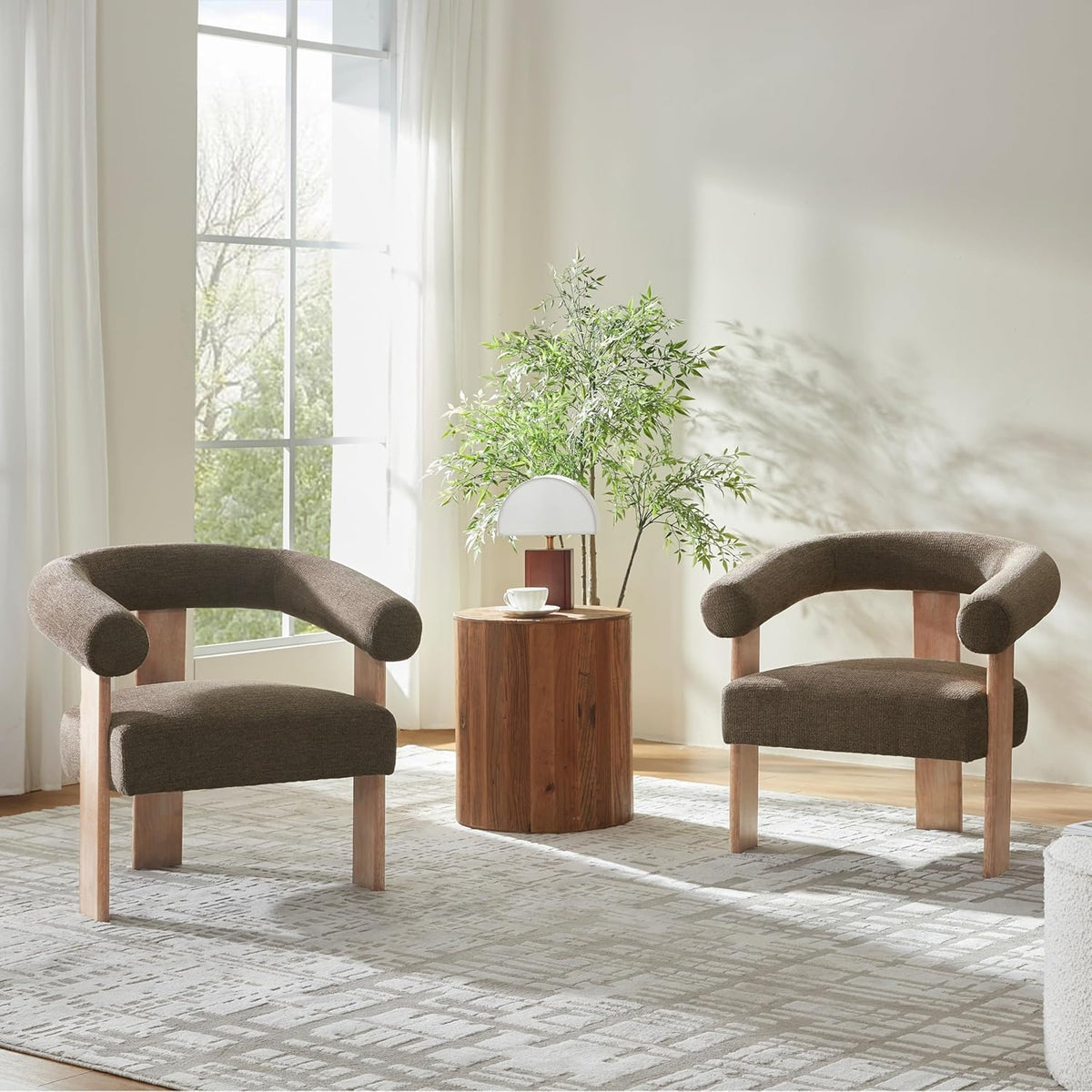 VKNOW Accent Chair Living Room Chair, Modern Upholstered Armchair with Solid Wood Legs, Comfy