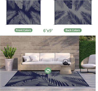 GENIMO Outdoor Rug 6' x 9' Waterproof for Patios Clearance, Reversible Outdoor Plastic Straw