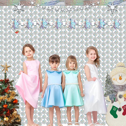 Silver Snowflake Fringe Curtain - GREATRIL Winter Onederland Streamers Backdrop with Sparkling