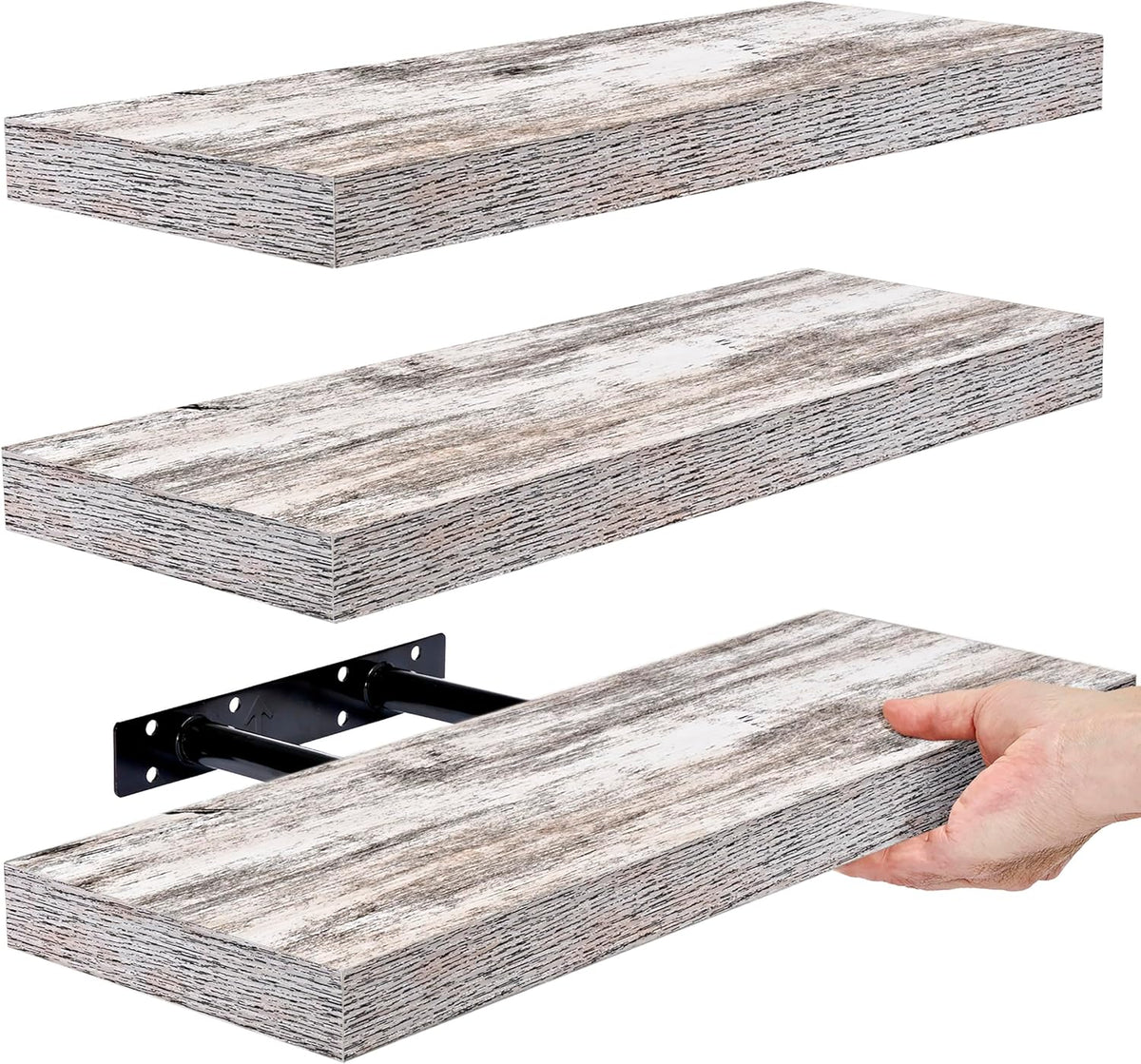Sorbus Floating Shelves - 3 Pack 16 Inch Rustic Wall Shelves for Bedroom, Kitchen, Living Room