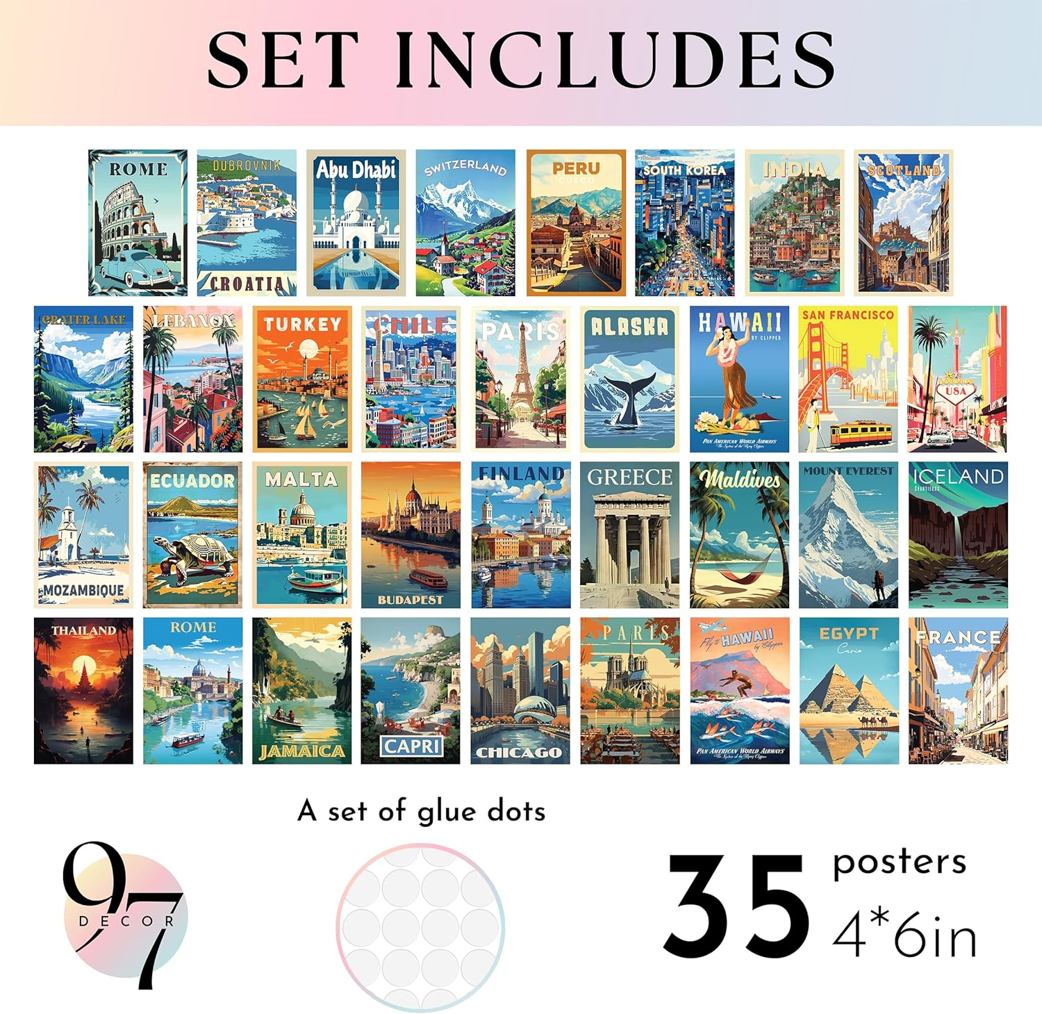 97 Decor Vintage Travel Decor - Travel Posters Wall Art Prints, Vintage Postcards from Around The