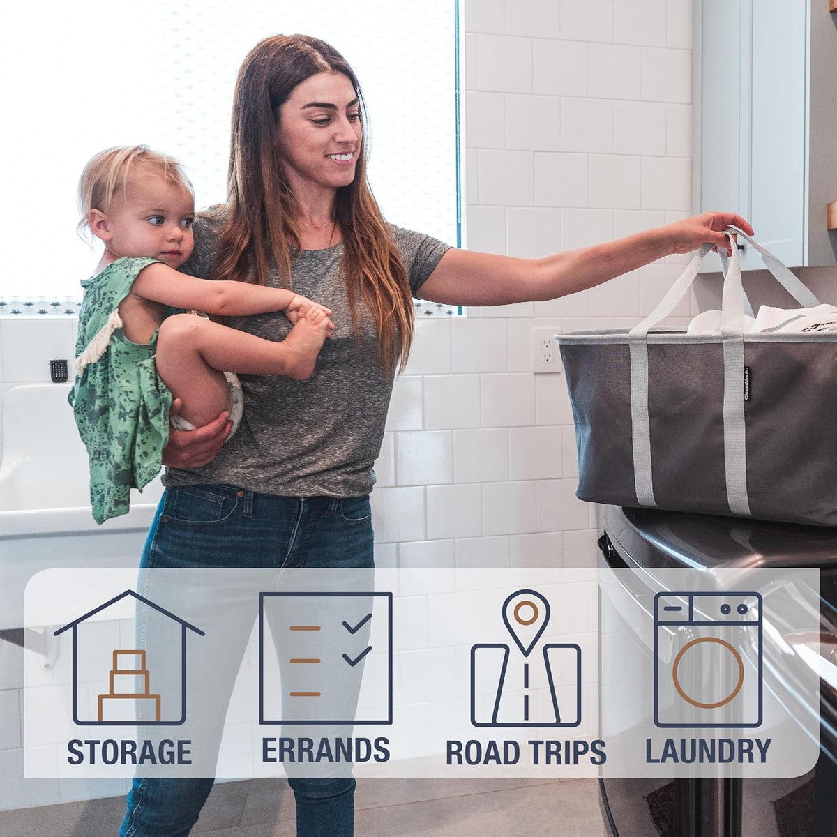 CleverMade Collapsible Laundry Tote - Charcoal Gray 2-Pack 50L - Foldable Storage Organization