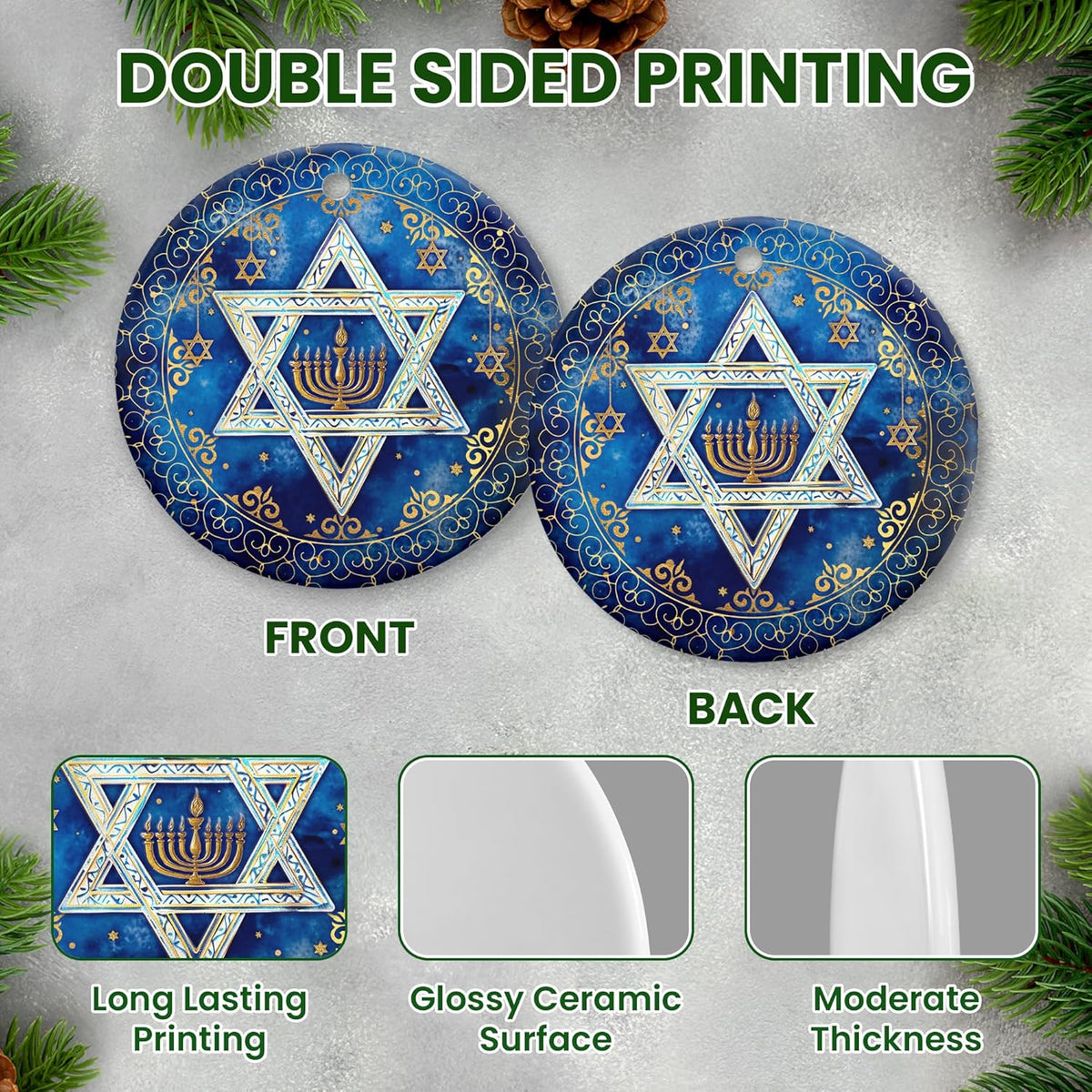 FLAGWIX Hanukkah Gifts for Men Women - Ceramic Christmas Ornaments 2025 for Tree Decorations