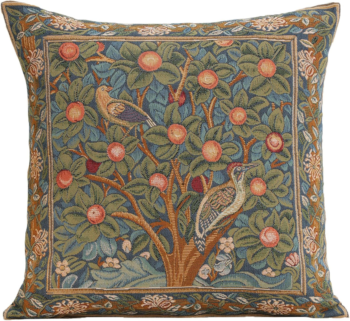 Charlotte Home Furnishings Decorative Tapestry Pillow Cover 19x19 in, Green Woodpecker Couch Pillow