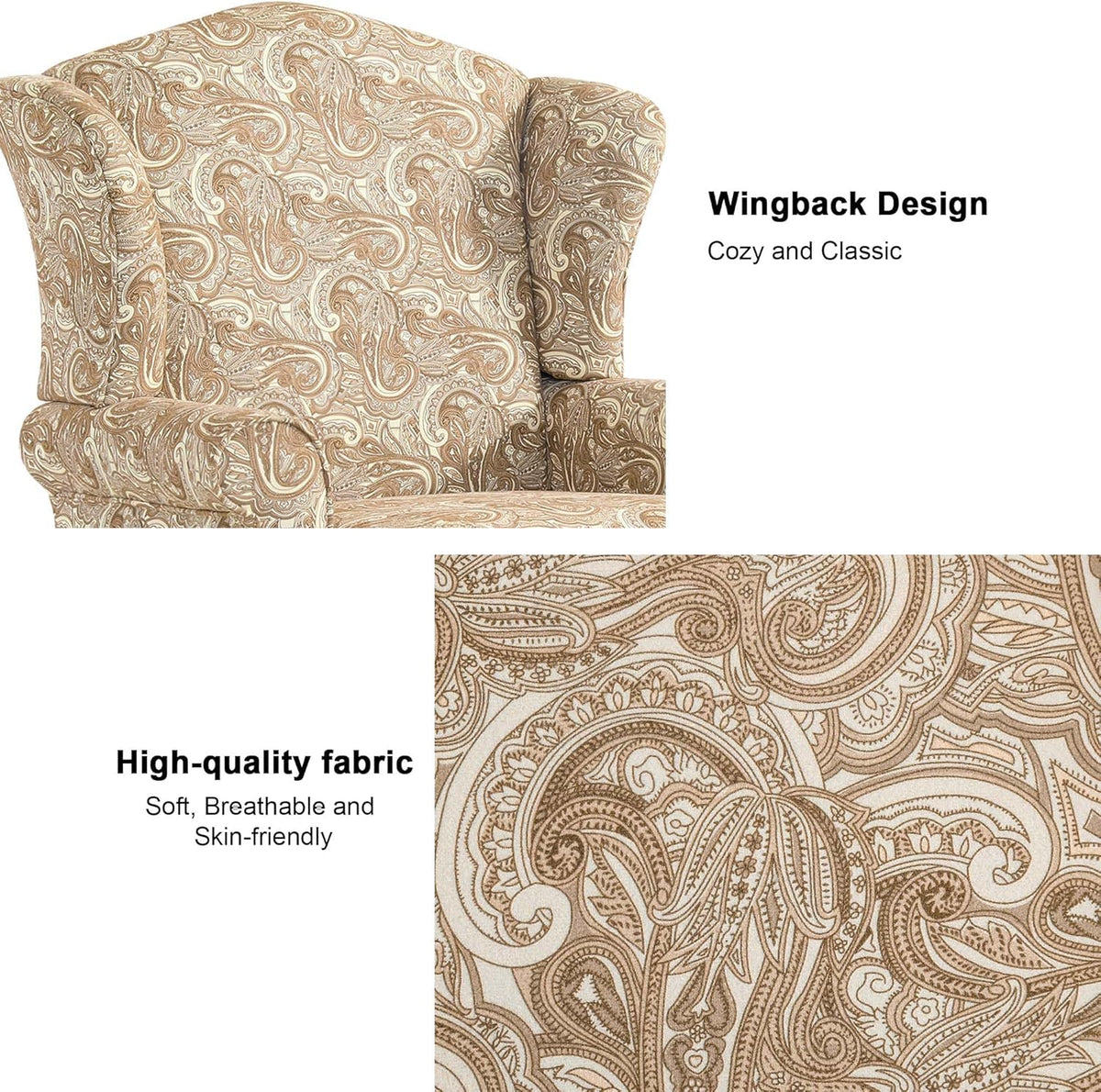 Accent Chair, High Back Upholstered Armchair with High Resilience Sponge & Wood Legs, Mid-Century