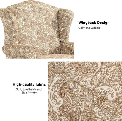 Accent Chair, High Back Upholstered Armchair with High Resilience Sponge & Wood Legs, Mid-Century